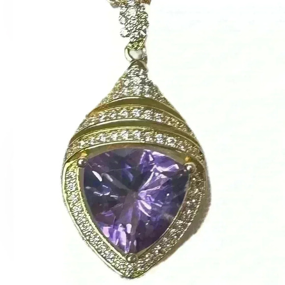 None Jewelry - 14kt Gold Plated Trillion Cut Amethyst Necklace 18-21"